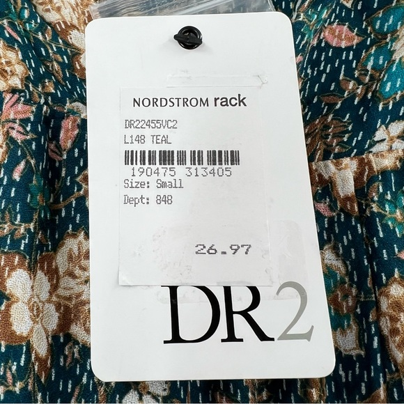 DR2 Josie V-Neck Long Sleeve Multicolored Top in Teal NWT size Small - Picture 6 of 9